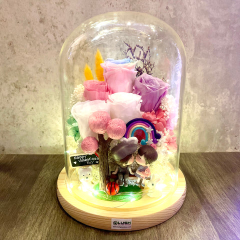 Petals Paradise Eternal Rose Preserved Flower Glass Dome (Fairy Light) (L)