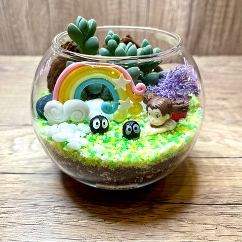 Curious Girl Succulent Terrarium in Small Round Bowl