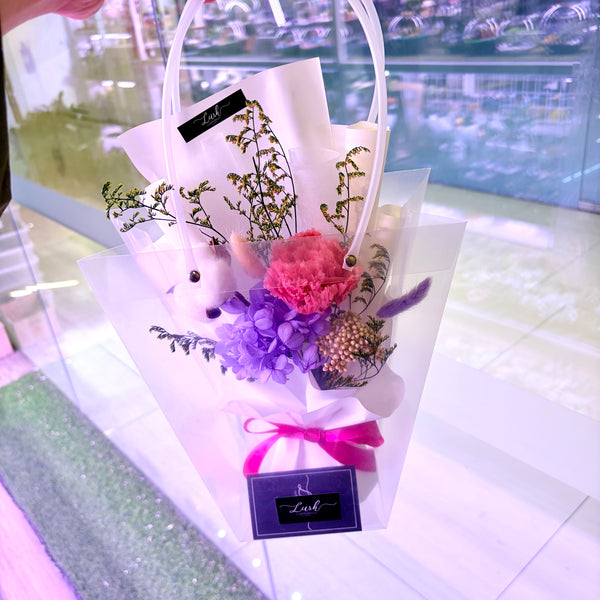 Mother's Day Pink Carnation with Cotton Flower & Hydrangeas Preserved Flower Bouquet