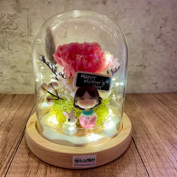 Maternal Illumination Carnation Preserved Flower Glass Dome with Fairy Light