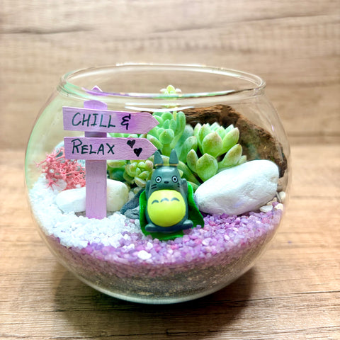 Chill & Relax Succulent Terrarium in Small Round Bowl