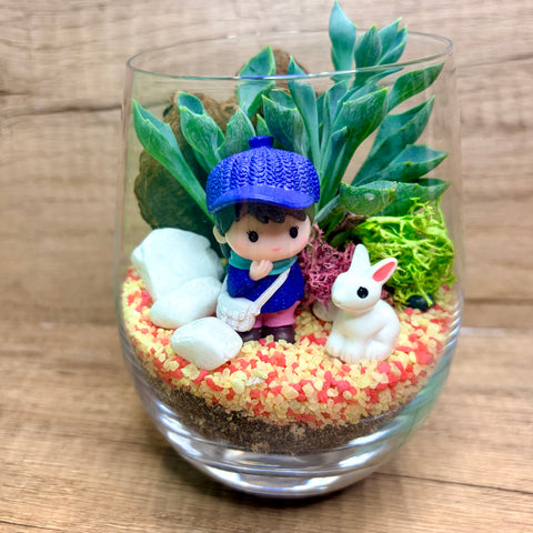 Enchanted Girl & Bunny Succulents Terrarium