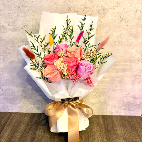 Dreamy Pastel Garden Preserved Flower Bouquet (6 Roses)