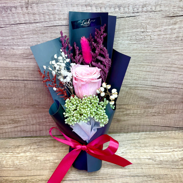 Pink Whisper Preserved Flower Single Pink Rose Bouquet