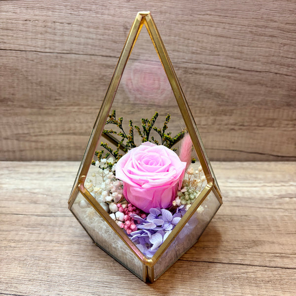 Berry Blossom Eternal Rose Preserved Rose in Teardrop Geometric Glass