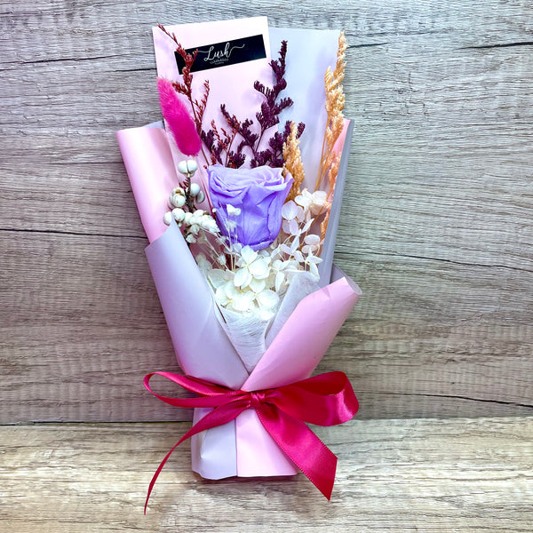 Lavender Spell Preserved Flower Single Purple Rose Bouquet