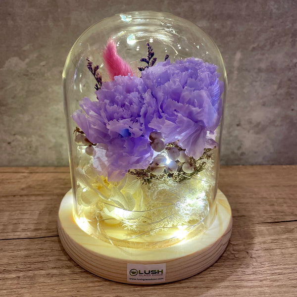 Mother's Day Eternal Purple Carnation Preserved Flower Glass Dome