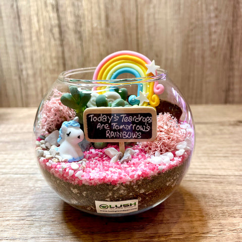 Today's Teardrops are Tomorrow's Rainbows Succulent Terrarium in Small Round Bowl
