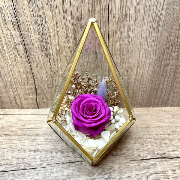 Deanna Eternal Rose Preserved Rose in Teardrop Geometric Glass