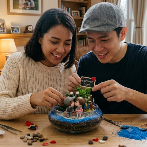 Couple Succulent Terrarium DIY Kit (Small Glass Flat Bowl)