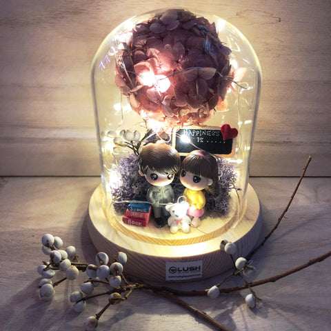 Cool December Preserved Hydrangea Tree in Dome Glass With Fairy Light
