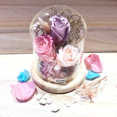 Customized Flair Eternal Rose Preserved Flower Glass Dome by Lush Glass Door Singapore 