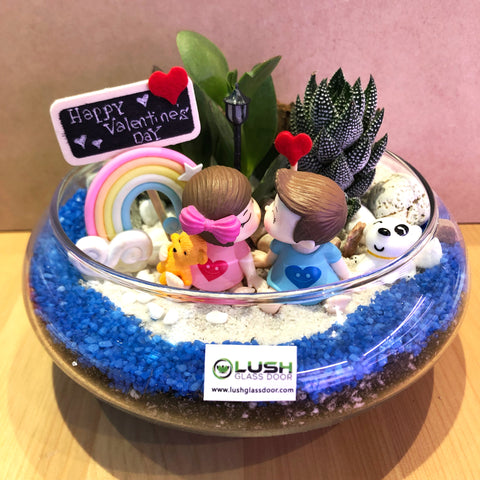 Customized Crazy Lil Thing Call Love Themed Succulents Mid Range Terrarium by Lush Glass Door Singapore