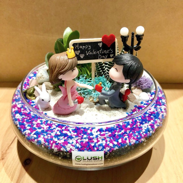 Customized We Found Love Themed Succulents Mid Range Terrarium by Lush Glass Door Singapore