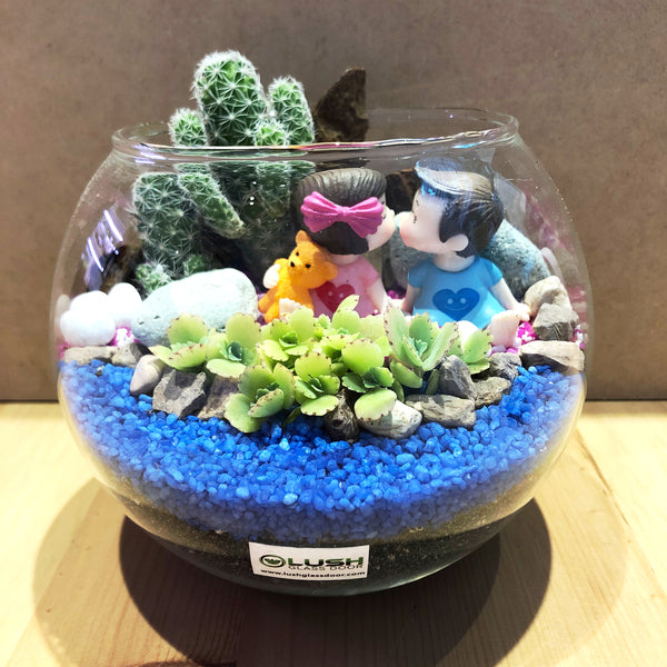 Customized Orielle Couple Succulent Bowl Terrarium by Lush Glass Door Singapore