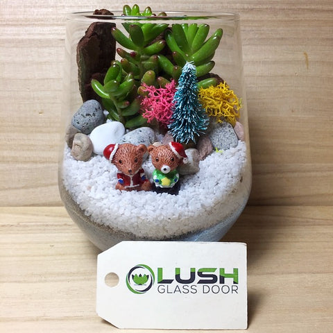 Customized Cute Santa Bears Themed Succulent Terrarium by Lush Glass Door Singapore