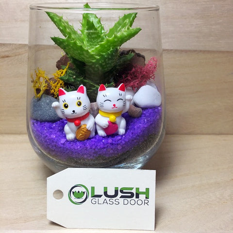 Customised Cute Fortune Cats Themed Succulents Terrarium by Lush Glass Door Singapore