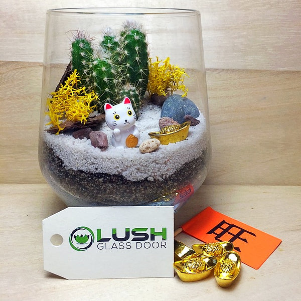 Customized Oletha Auspicious Succulent Terrarium by Lush Glass Door Singapore