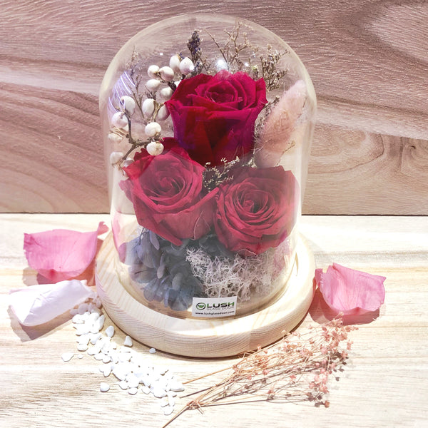 Customized Kelsey Eternal Rose Preserved Flower Glass Dome by Lush Glass Door Singapore 