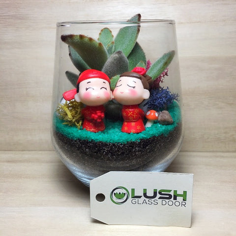 Customized Cute Oriental Wedding Couple Themed Succulents Terrarium by Lush Glass Door Singapore