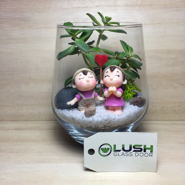 Customised Cute Sweet Couple Themed Succulents Terrarium by Lush Glass Door Singapore