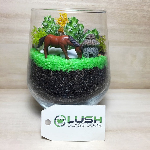 Customised Cute Horse on Greenland Themed Succulents Terrarium by Lush Glass Door Singapore
