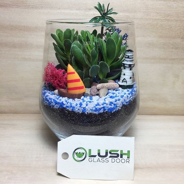 Customised Cute Beach Scenic Themed Succulents Terrarium by Lush Glass Door Singapore