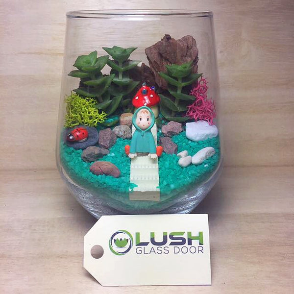 Customised Little Girl at Stairways Themed Succulent Terrarium by Lush Glass Door Singapore
