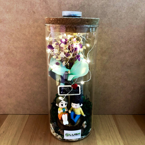 Customized Yuki Eternal Baby Breath Dried Flower Fairy Light Glass Jar by Lush Glass Door Singapore