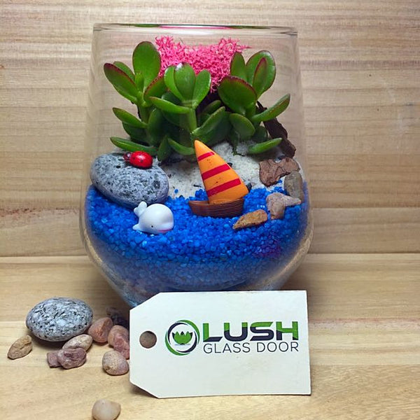 Customized Cute Seaside Themed Succulents Terrarium by Lush Glass Door Singapore