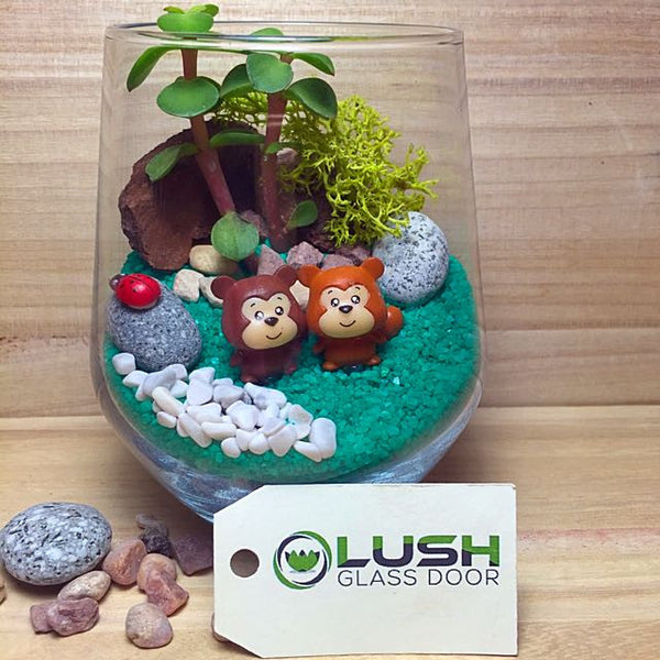 Customized Cute Squirrels Themed Succulents Terrarium by Lush Glass Door Singapore