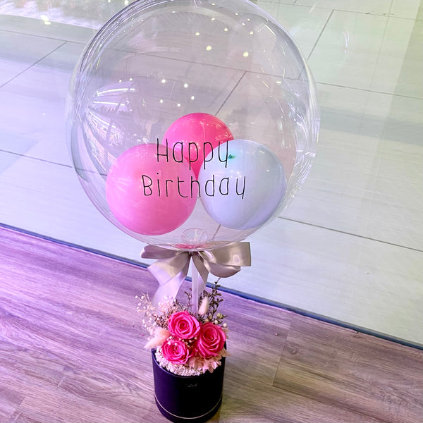 Happy Birthday Eternal Rose Preserved Flower with Balloon NEW!