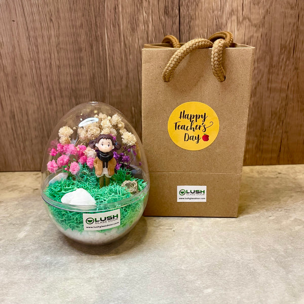 Teacher's Day Mini Egg Shaped Eternal Baby Breath with Colored Moss