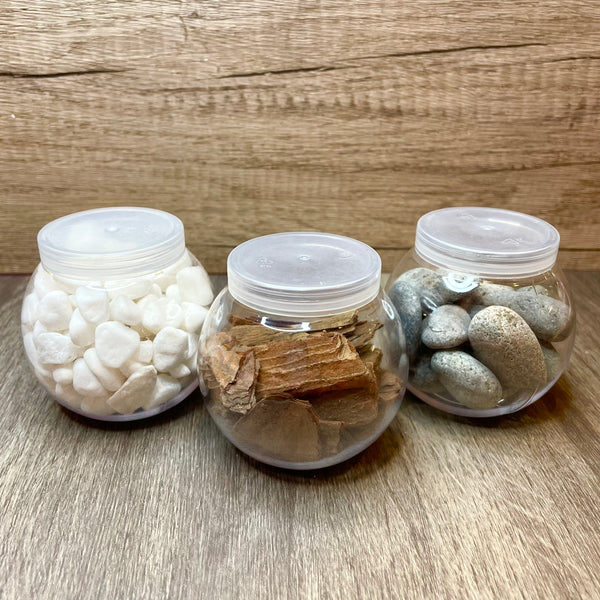 Deocrative Materials  (Pebbles, Wood Bark, Polished Pebbles)