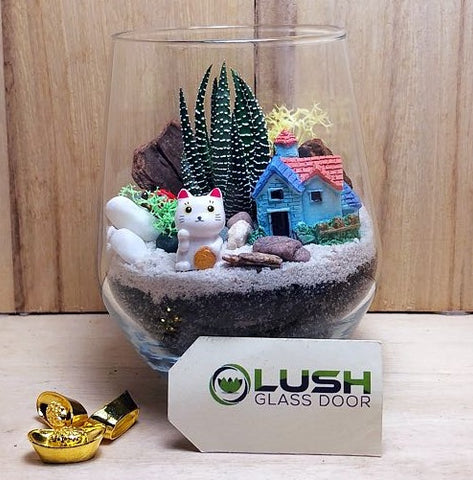 Customized Marsh Auspicious Succulent Terrarium by Lush Glass Door Singapore