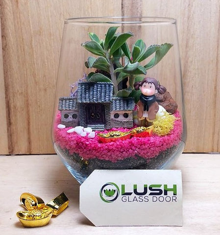 Customized Dax Auspicious Succulent Terrarium by Lush Glass Door Singapore