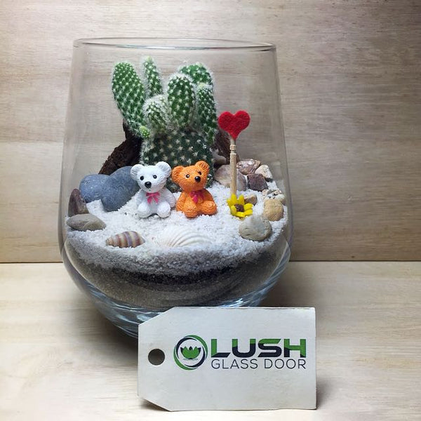 Customised Bears In Desert Themed Succulents Terrarium by Lush Glass Door Singapore