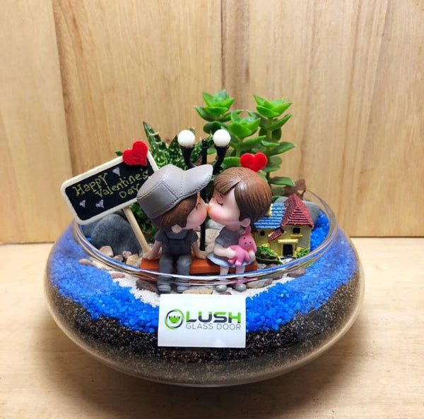 Customized You Are The Love of My Life Themed Succulents Mid Range Terrarium by Lush Glass Door Singapore